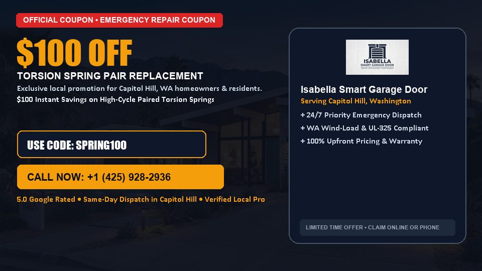 Isabella Smart Garage Door $100 OFF Dual Torsion Spring Replacement in Capitol Hill, WA
