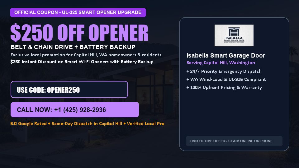 Isabella Smart Garage Door $250 OFF Premium LiftMaster Opener Installation in Capitol Hill, WA