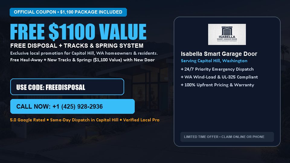 Isabella Smart Garage Door FREE Haul-Away & Heavy-Duty Tracks with New Door in Capitol Hill, WA