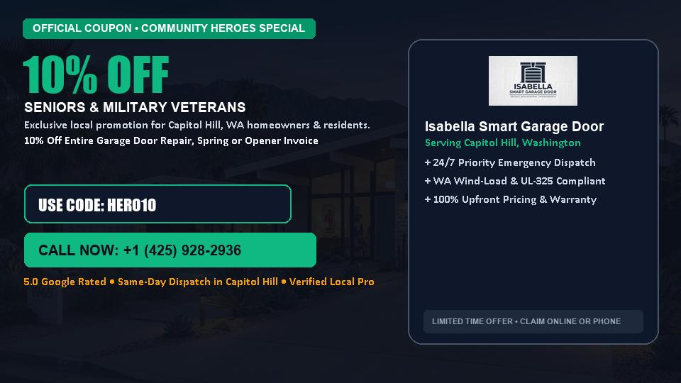 Isabella Smart Garage Door 10% OFF Seniors & Military Veterans in Capitol Hill, WA